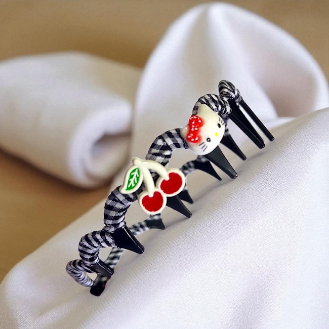 Bờm tóc sóng kẻ Hello Kitty