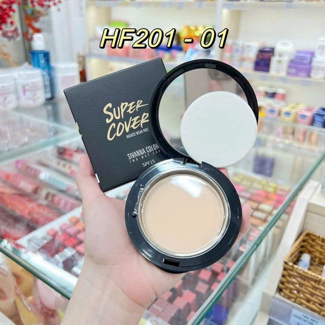 Phấn phủ Sivanna Super Cover Two Way Cake HF201 #01 Tone sáng