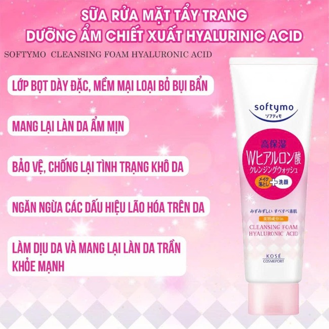 Sữa Rửa Mặt & Tẩy Trang Dưỡng Ẩm Ngăn Ngừa Lão Hóa Da Kosé Softymo 2in1 190g