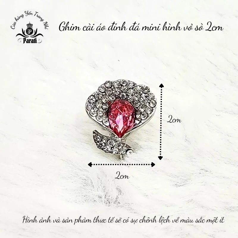 Ghim cài áo đính đá mini hình vỏ sò 2x2cm