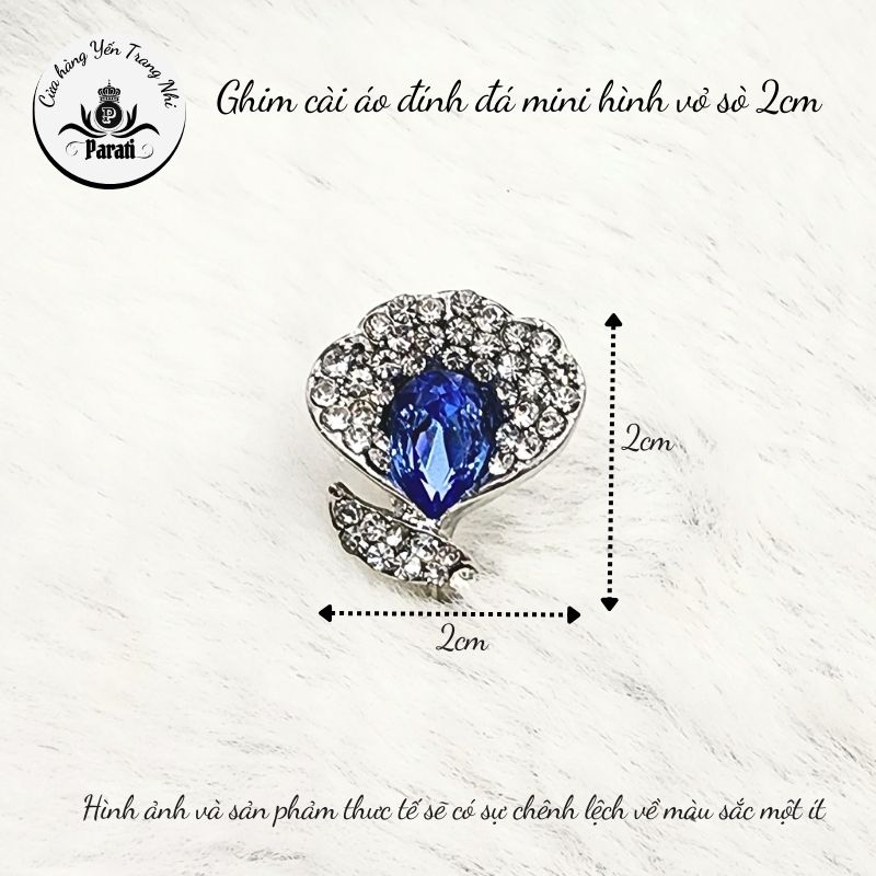 Ghim cài áo đính đá mini hình vỏ sò 2x2cm