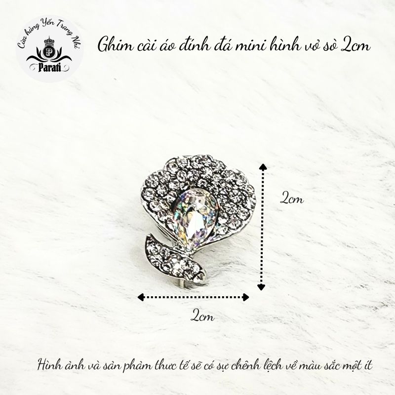 Ghim cài áo đính đá mini hình vỏ sò 2x2cm