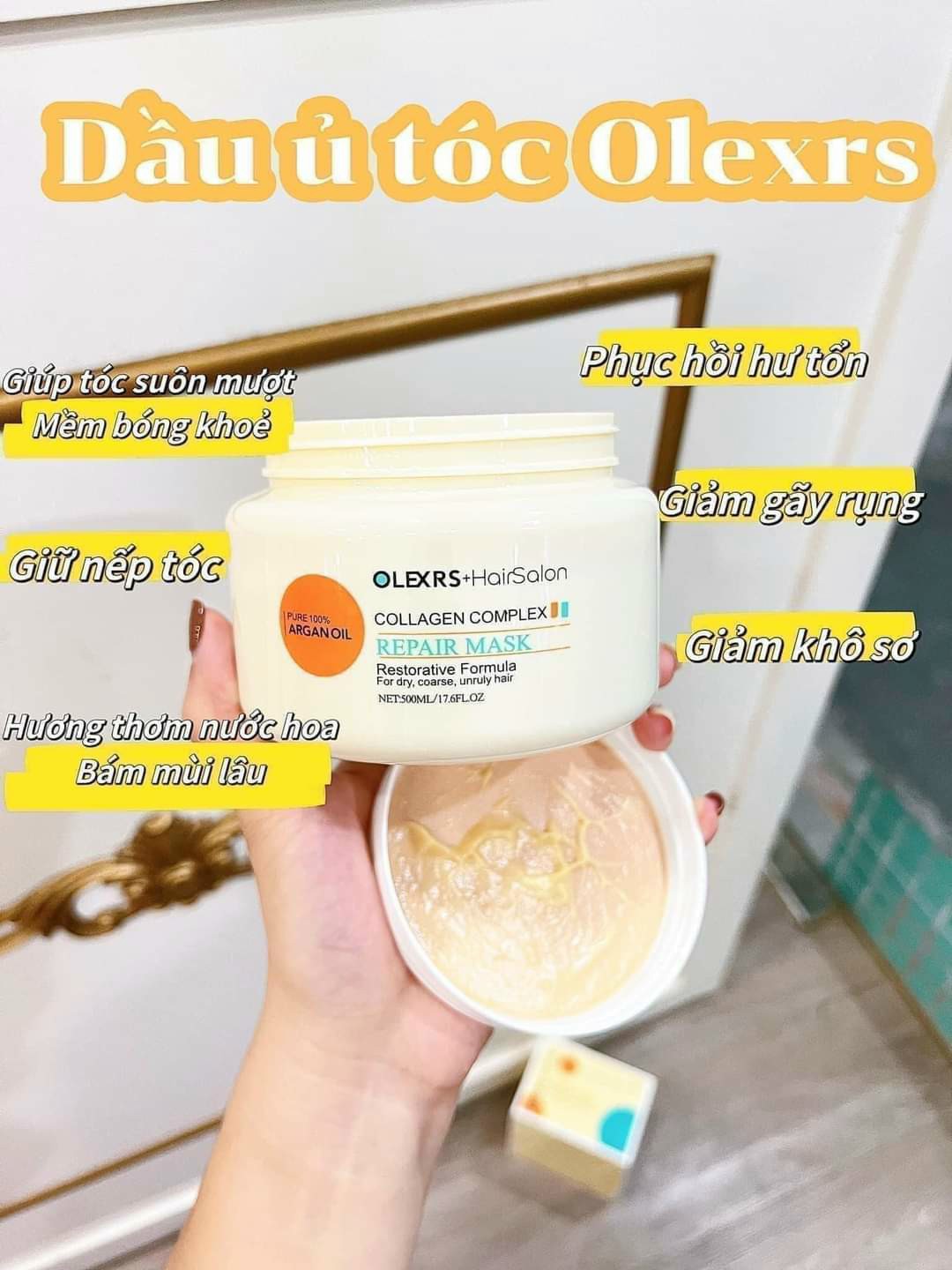 Ủ Tóc Olexrs Hair Salon Argan Oil Collagen Complex Repair Mask 500ml