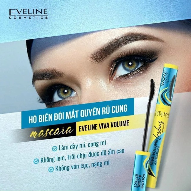 [Ba Lan]Mascara Eveline Không Lem, Dưỡng Làm Dày Và Dài Mi 10ml