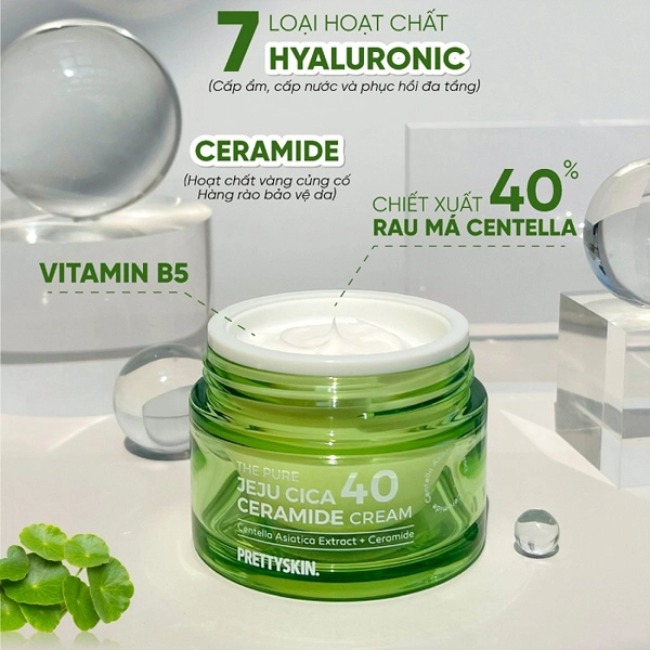 Kem Dưỡng Phục Hồi Da Rau Má Prettyskin The Pure Jeju Cica 40 Ceramice Cream 52ml