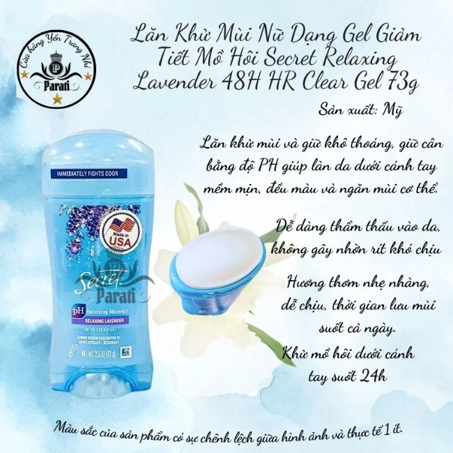 Lăn Khử Mùi Nữ Dạng Gel Giảm Tiết Mồ Hôi Secret 48H HR 73g