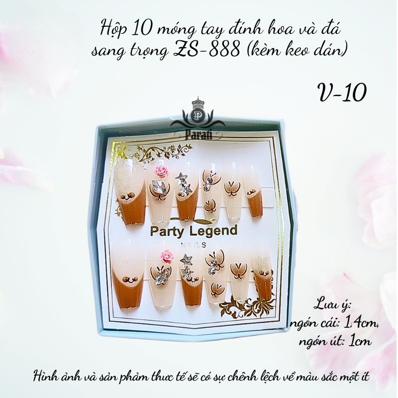 Hộp 10 móng tay đính hoa và đá BJ-888