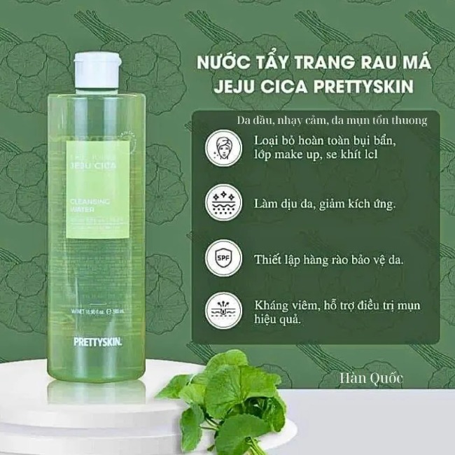 Nước Tẩy Trang Rau Má  PrettySkin The Pure Jeju Cica Cleansing Water 500ml