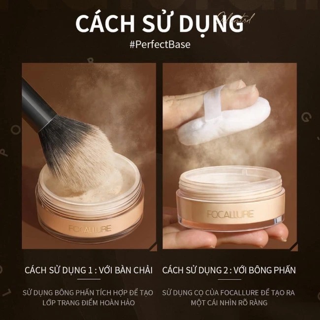 Phấn phủ dạng bột kiềm dầu chống nước, lâu phai Focallure 6g #01