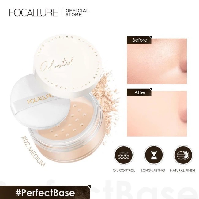 Phấn phủ dạng bột kiềm dầu chống nước, lâu phai Focallure 6g #01