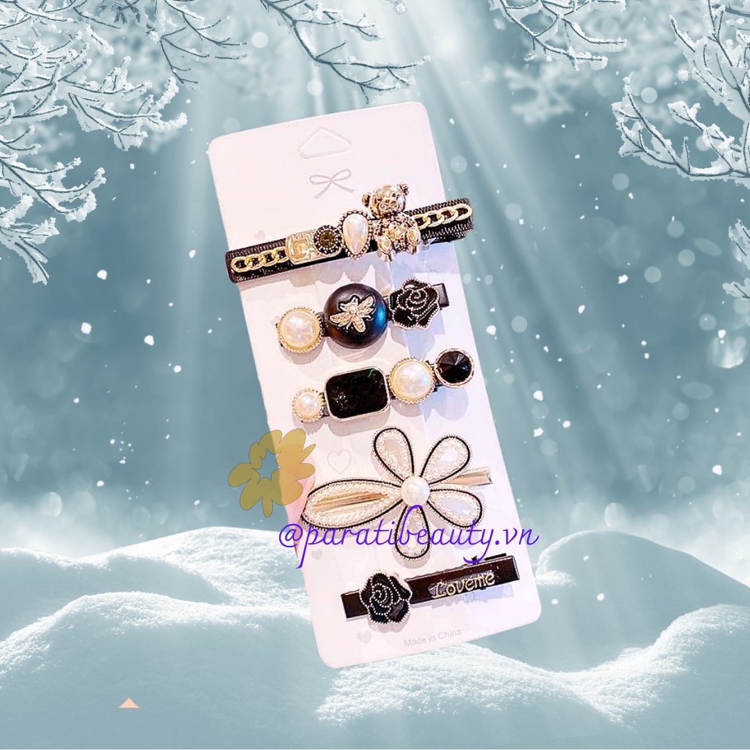 Sét 5 cái kẹp tóc mái ngoc trai mix mẫu