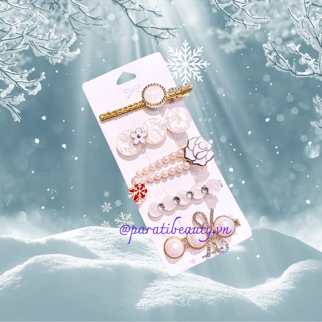 Sét 5 cái kẹp tóc mái ngoc trai mix mẫu