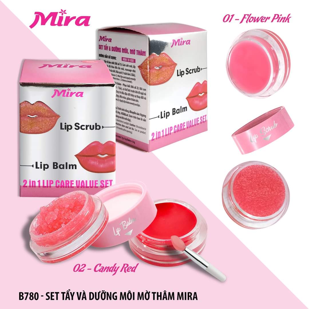 Set Tẩy Tế Bào Chết và Dưỡng Môi Trị Thâm Mira 2in1 B780