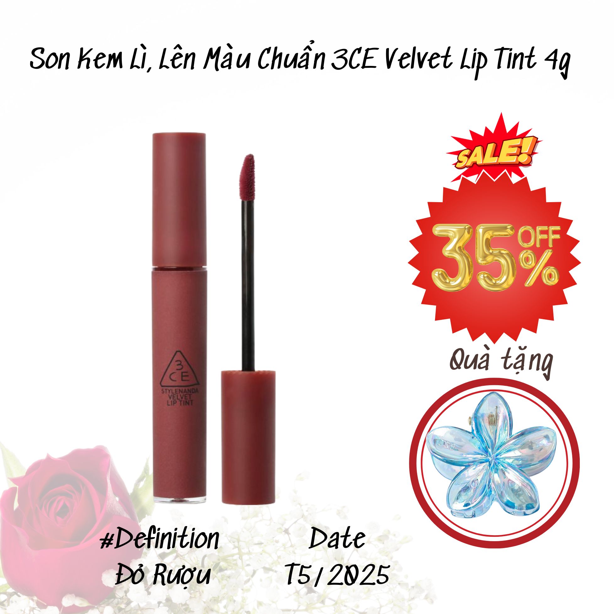 16.3 Son Kem Lì, Lên Màu Chuẩn 3CE Velvet Lip Tint 4g