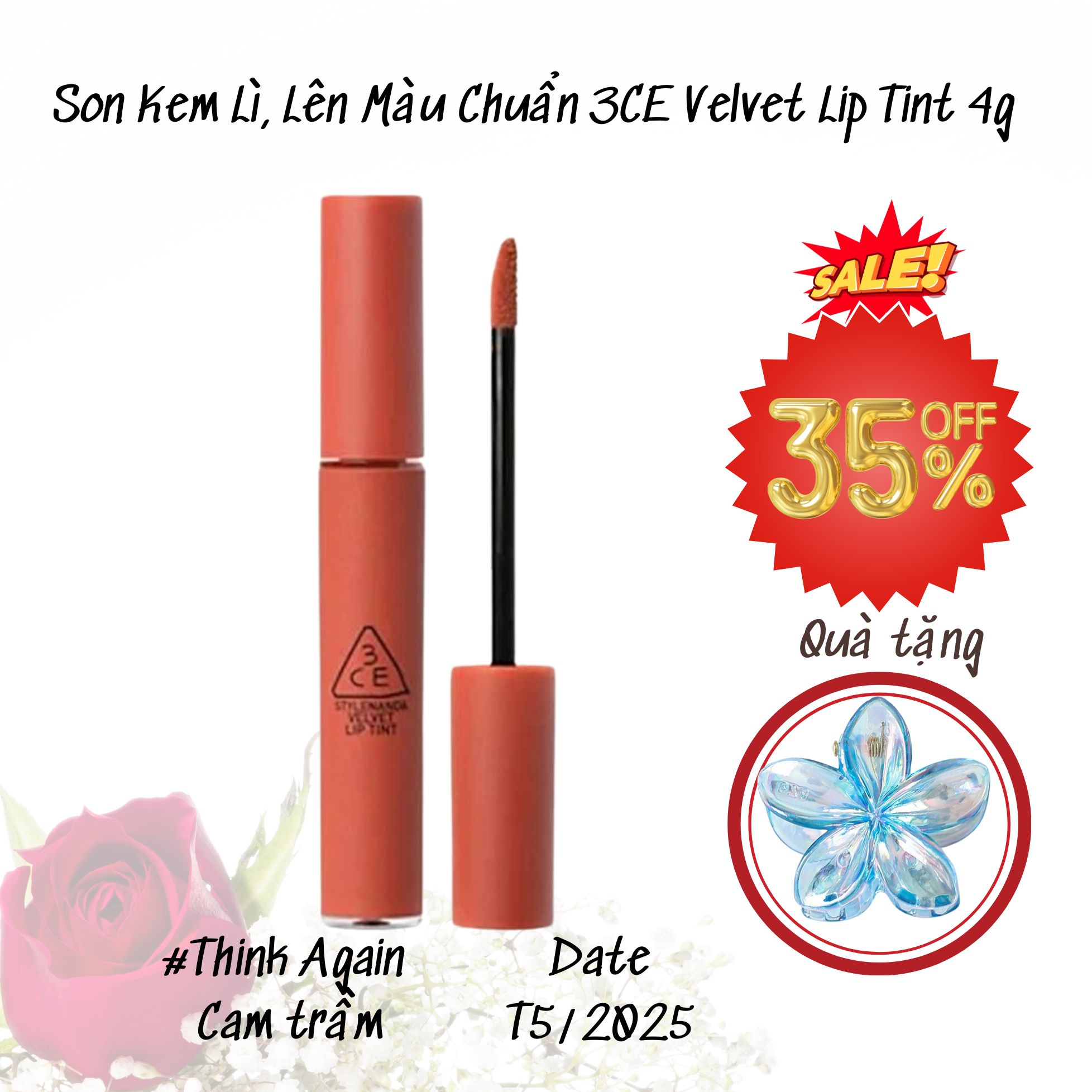 16.3 Son Kem Lì, Lên Màu Chuẩn 3CE Velvet Lip Tint 4g