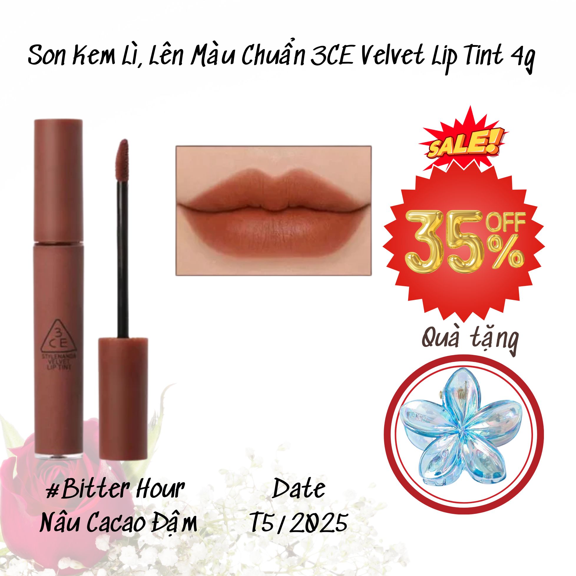 16.3 Son Kem Lì, Lên Màu Chuẩn 3CE Velvet Lip Tint 4g