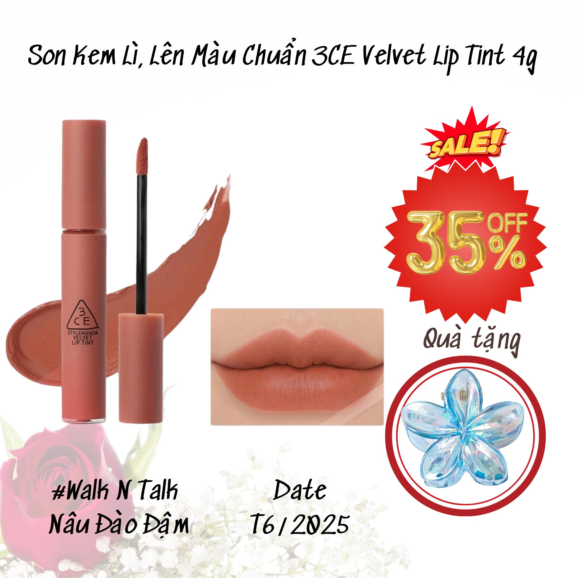 16.3 Son Kem Lì, Lên Màu Chuẩn 3CE Velvet Lip Tint 4g