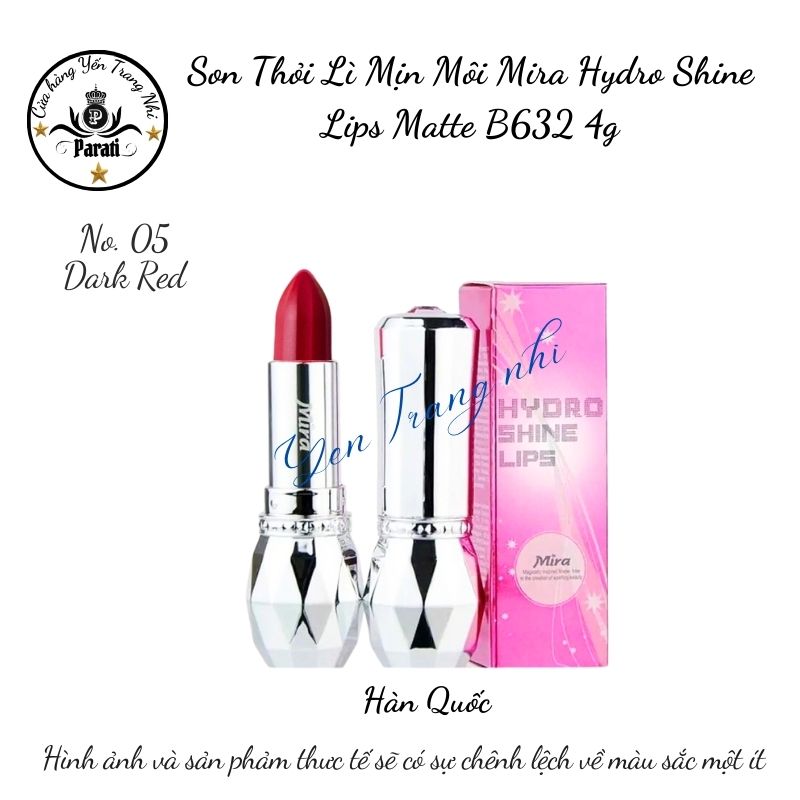 Son Thỏi Mira Hydro Shine Lips Matte B632 Lì Mịn Môi 4g