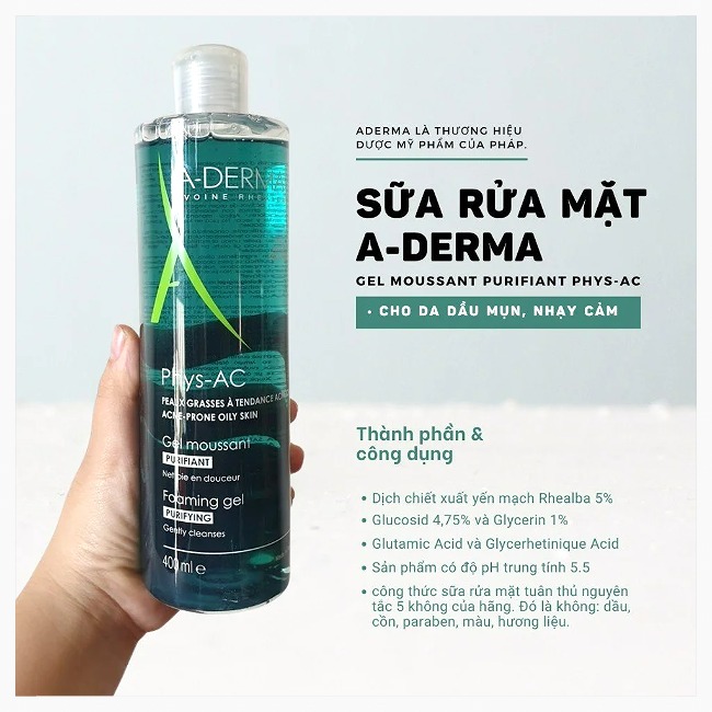 Sữa Rửa Mặt Da Dầu Mụn, Nhạy Cảm A-derma Phys-AC Purifying Foaming Gel 400ml