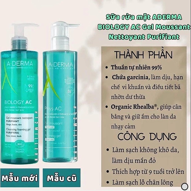 Sữa Rửa Mặt Da Dầu Mụn, Nhạy Cảm A-derma Phys-AC Purifying Foaming Gel 400ml