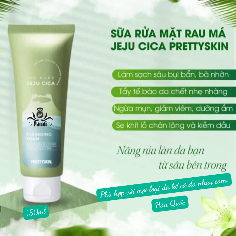 Sữa rửa mặt rau má Prettyskin The Pure Jeju Cica Cleansing Foam 150ml