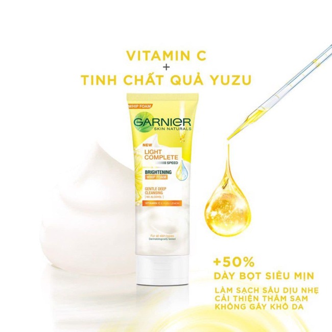 Sữa rửa mặt tạo bọt sáng da Garner Light Complete Brightening Whip Foam 50ml