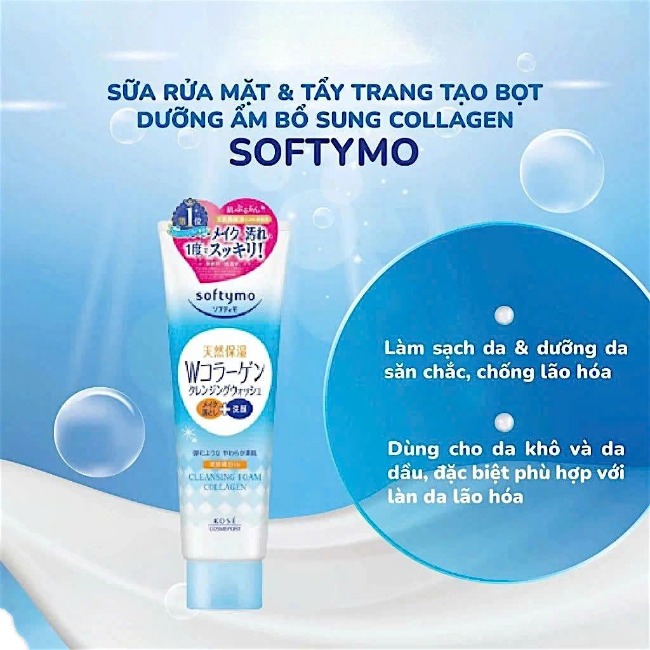 Sữa Rửa Mặt & Tẩy Trang Dưỡng Ẩm Ngăn Ngừa Lão Hóa Da Kosé Softymo 2in1 190g