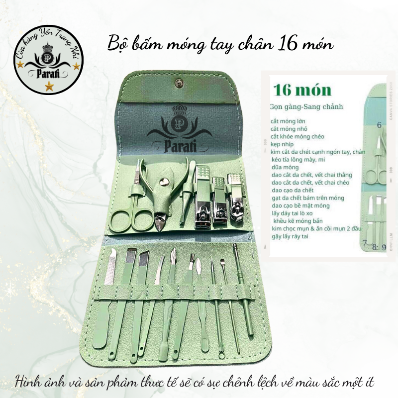 Bộ bấm móng tay chân 16 món màu xanh lá