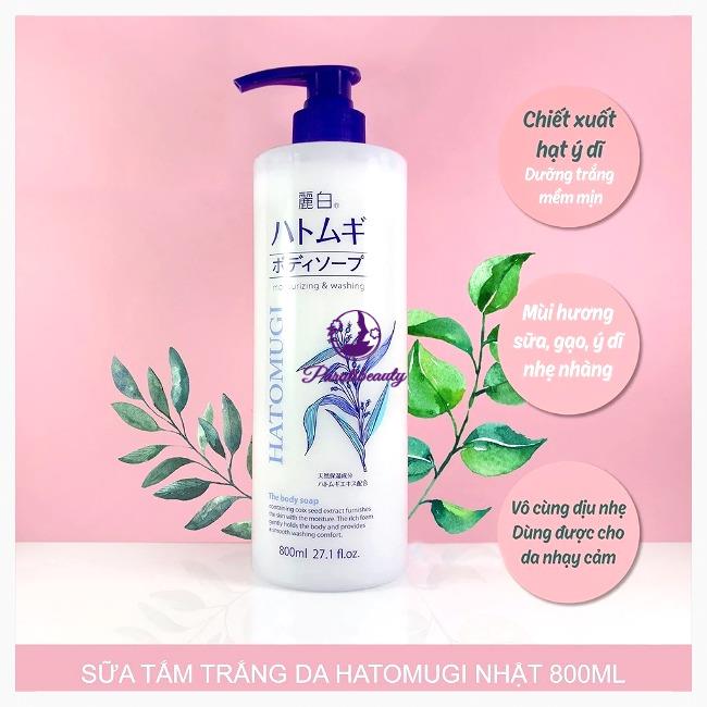 Sữa Tắm Chiết Xuất Ý Dĩ Làm Sáng Da Hatomugi Moisturizing & Washing 800ml