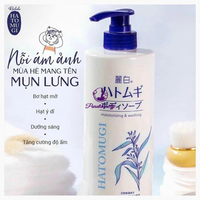 Sữa Tắm Chiết Xuất Ý Dĩ Làm Sáng Da Hatomugi Moisturizing & Washing 800ml