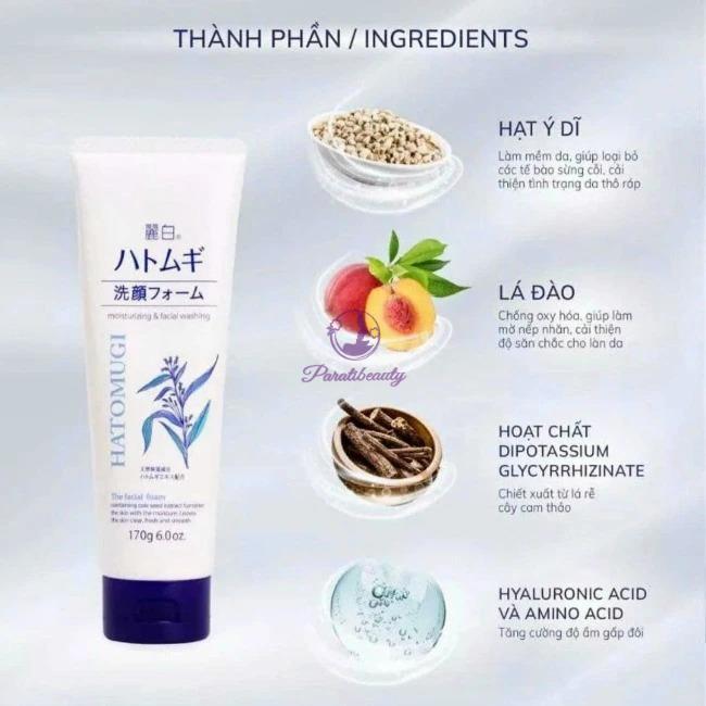 Sữa Rửa Mặt Ý Dĩ Dưỡng Ẩm Sáng Da Hatomugi Naturie