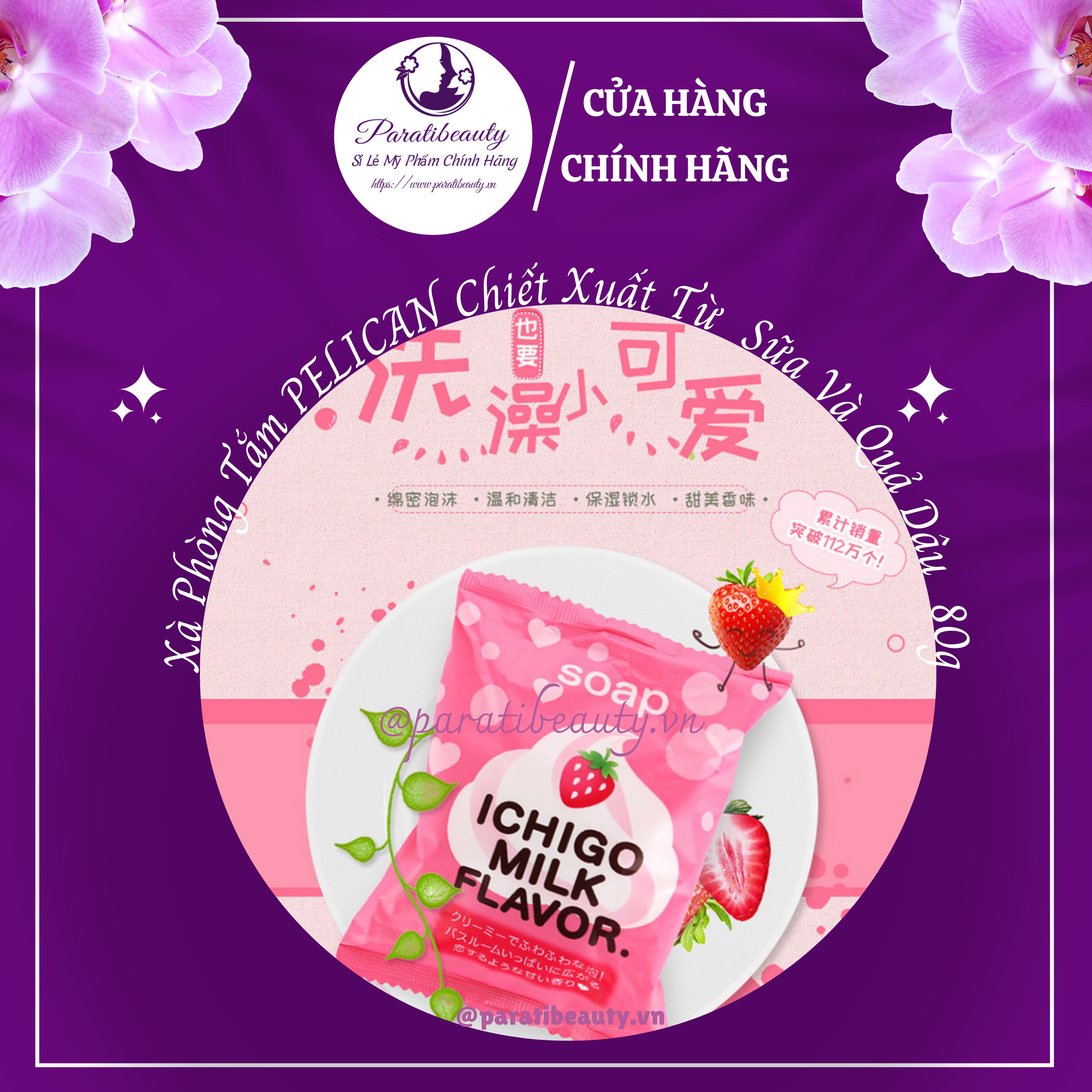 Xà Phòng Tắm Chiết Xuất Từ Sữa-Dâu Tây  Pelican Ichigo Milk Flavor Body Soap 80g G
