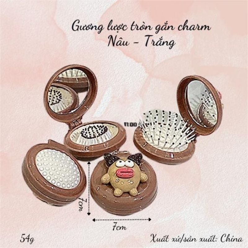 Gương lược tròn gắn charm