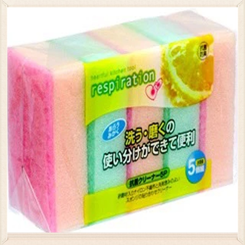 Set  5 Miếng Xốp Rửa Chén Bát Tạo Bọt Một Mặt Ráp Nội Địa Nhật