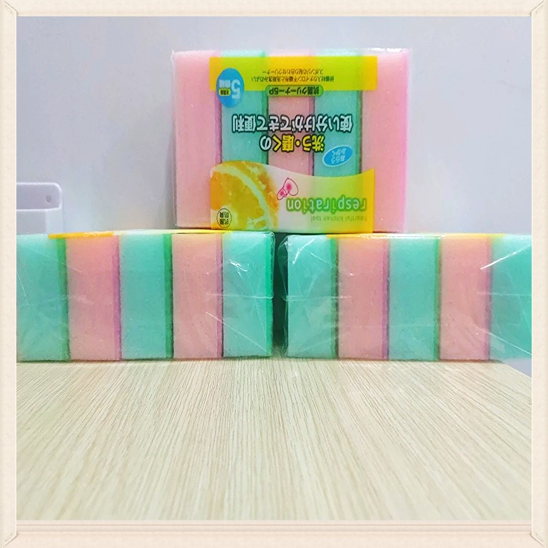 Set  5 Miếng Xốp Rửa Chén Bát Tạo Bọt Một Mặt Ráp Nội Địa Nhật