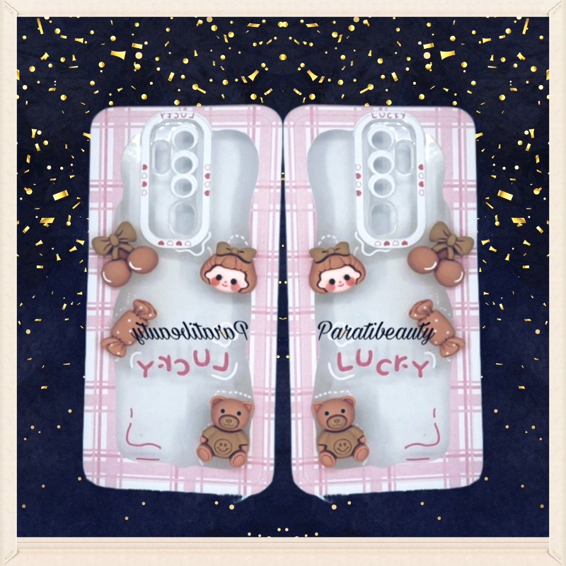 Ốp Lưng Điện Thoại LUCKY Viềm Caro Hồng, Hình Cô Gái Siêu Dễ Thương