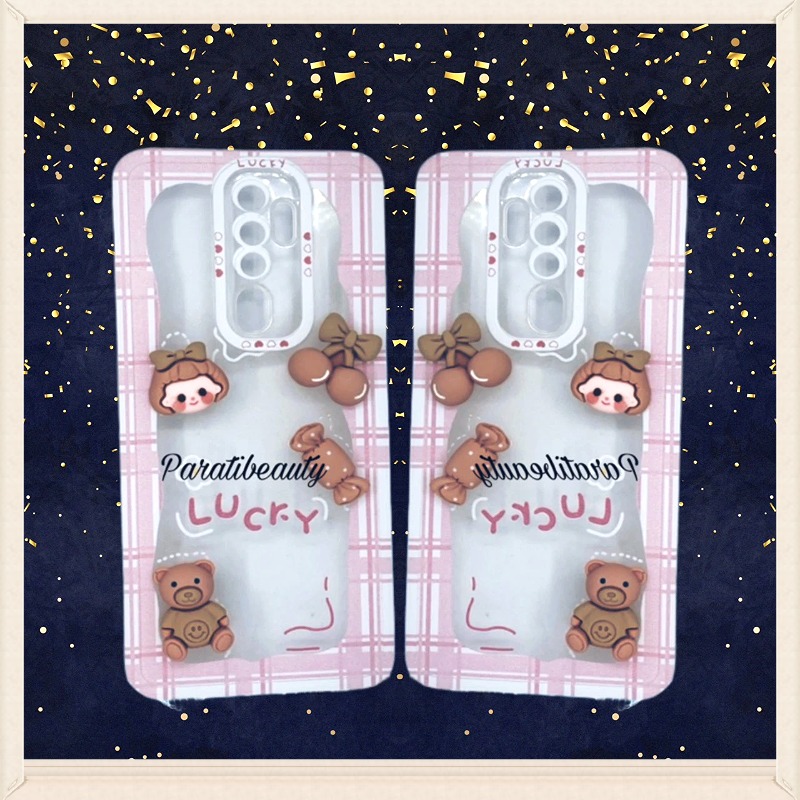 Ốp Lưng Điện Thoại LUCKY Viềm Caro Hồng, Hình Cô Gái Siêu Dễ Thương