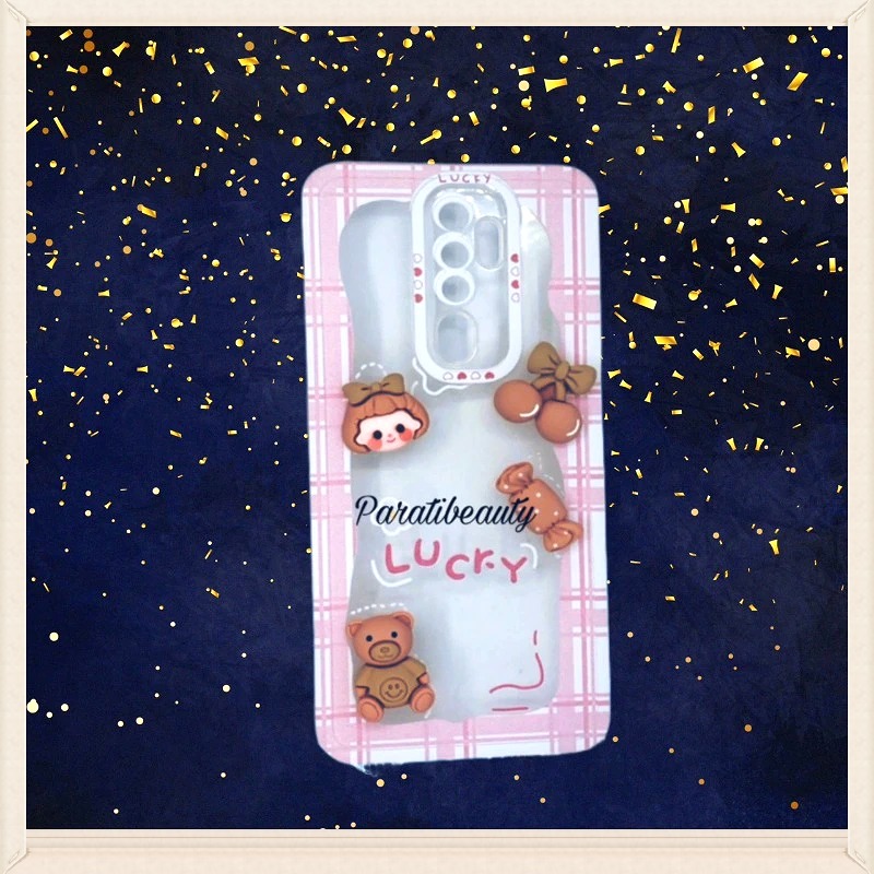 Ốp Lưng Điện Thoại LUCKY Viềm Caro Hồng, Hình Cô Gái Siêu Dễ Thương