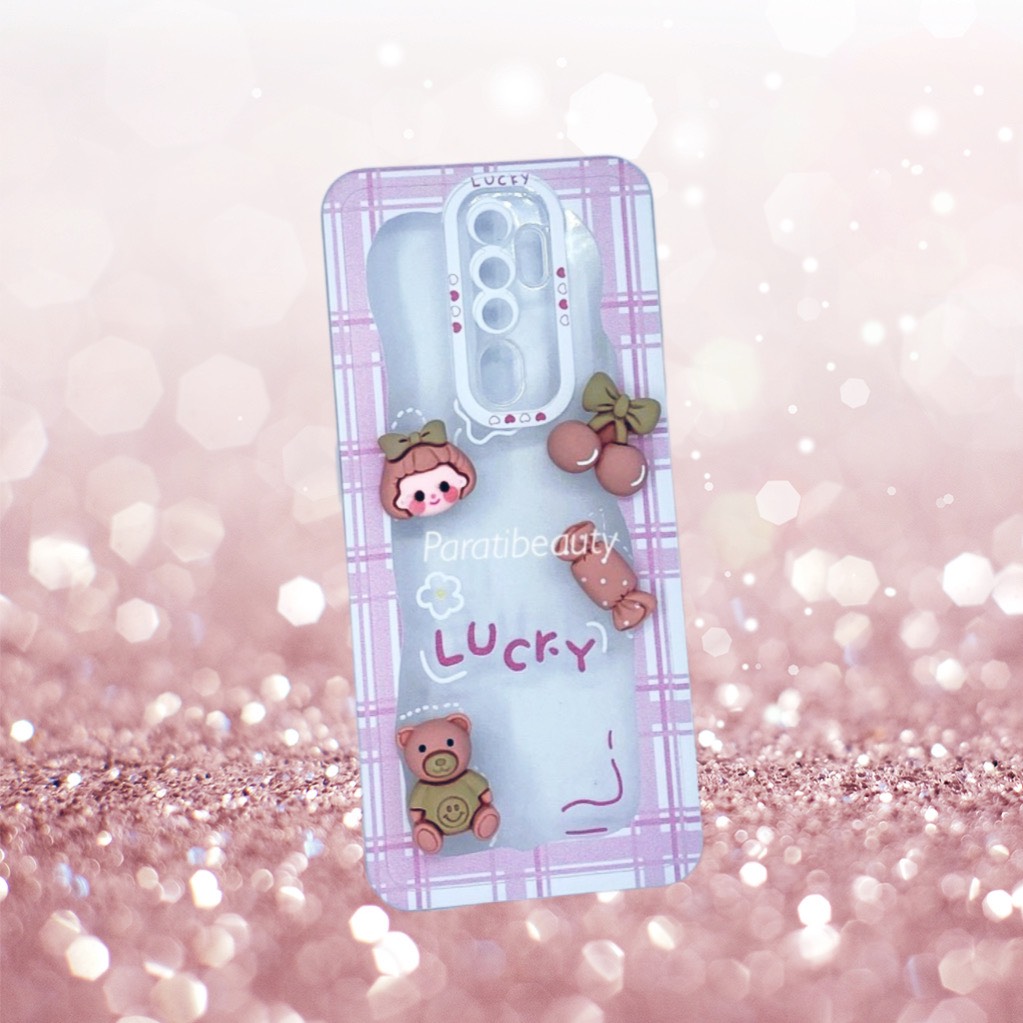 Ốp Lưng Điện Thoại LUCKY Viềm Caro Hồng, Hình Cô Gái Siêu Dễ Thương