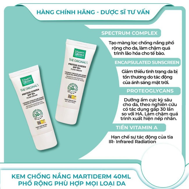 HLK Kem Chống Nắng Dưỡng Ẩm MartiDerm The Proteos Screen SPF50+ 40ml_Tây Ban Nha