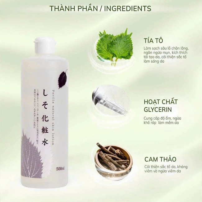 Nước Hoa Hồng Chiết Xuất Từ Lá Diếp Cá Tía Tô  Perilla Natural Skin Lotion 500ml