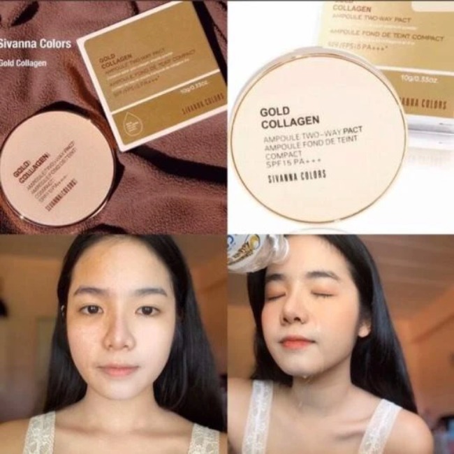 Phấn Phủ Dạng Nén Sivanna Colors Gold Colagen SPF/FPS15PA+++HF675 Siêu Mịn #21