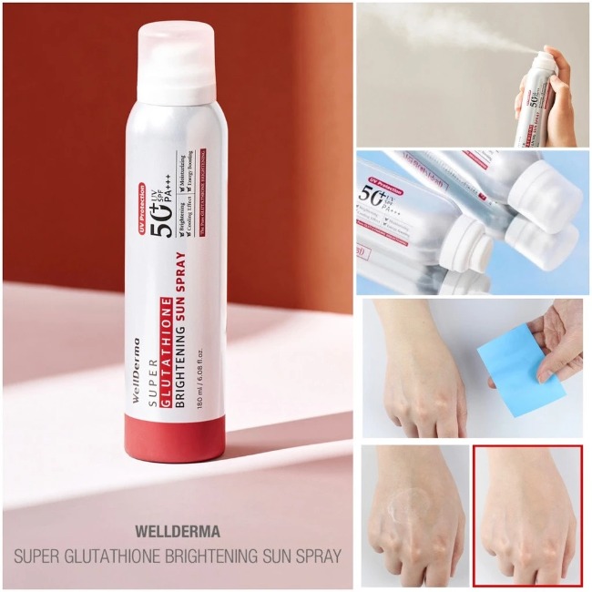 Xịt Chống Nắng Wellderma Super Glutathione Whitening Sun Spray 2in1 Trắng Da 180ml