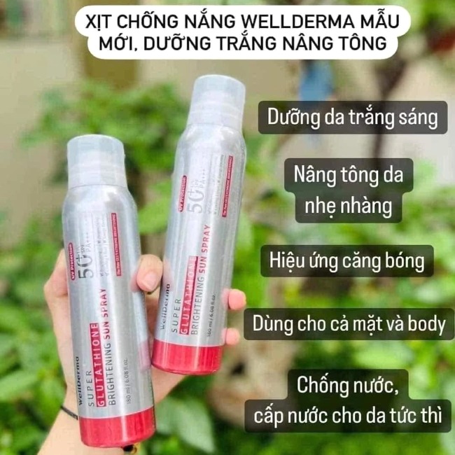 Xịt Chống Nắng Wellderma Super Glutathione Whitening Sun Spray 2in1 Trắng Da 180ml
