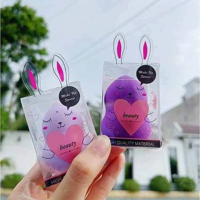 17.2 Mút Hồ Lô Trang Điểm Hình Con Thỏ Kèm Hộp Nhựa Tai Thỏ Dễ Thương
