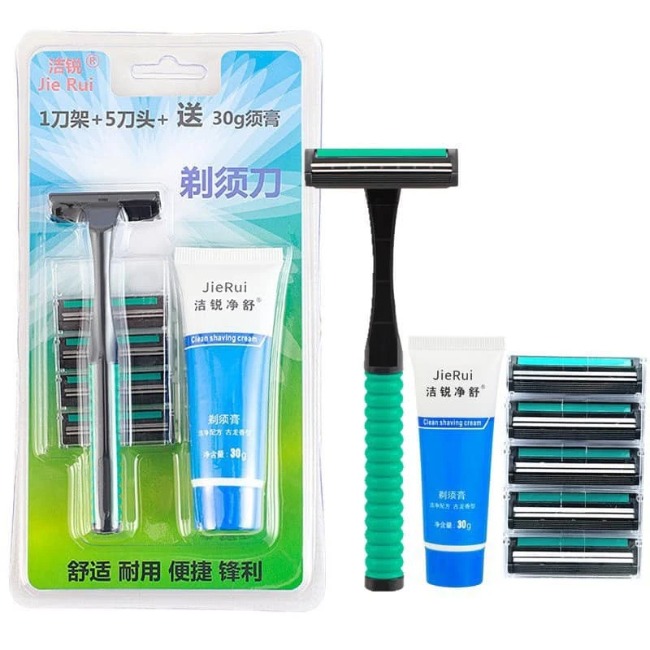 T11. Bộ dao cạo râu kèm 5 dao cạo và 01 tuýp kem cạo râu 30g JR8820-5