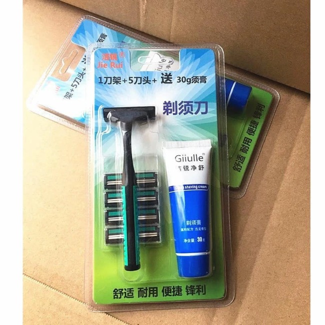 T11. Bộ dao cạo râu kèm 5 dao cạo và 01 tuýp kem cạo râu 30g JR8820-5