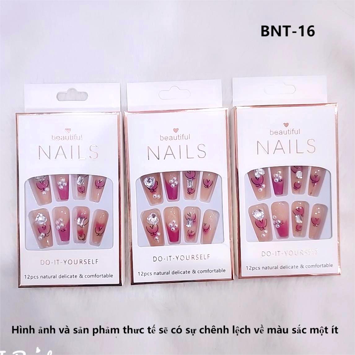 Bộ 12 móng tay giả đính hoa và đá Beautiful Nails LY-08 kèm keo dán
