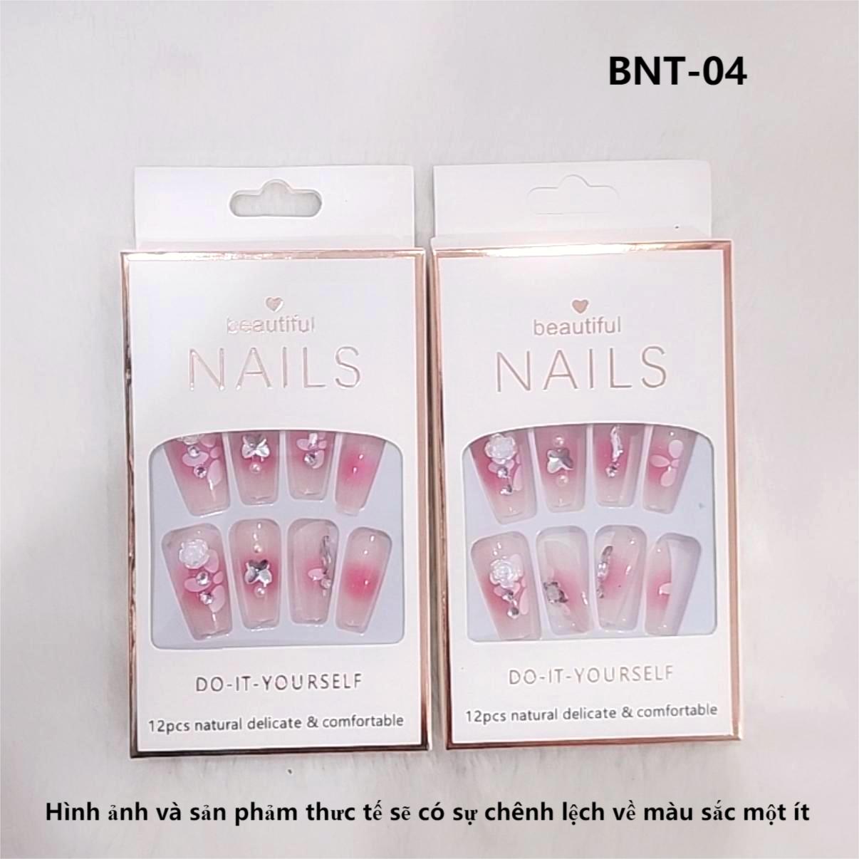 Bộ 12 móng tay giả đính hoa và đá Beautiful Nails LY-08 kèm keo dán