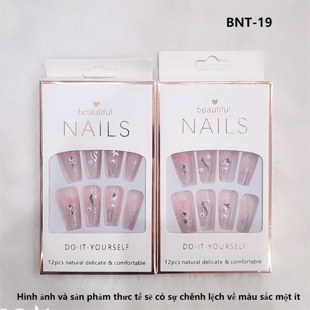 Bộ 12 móng tay giả đính hoa và đá Beautiful Nails LY-08 kèm keo dán